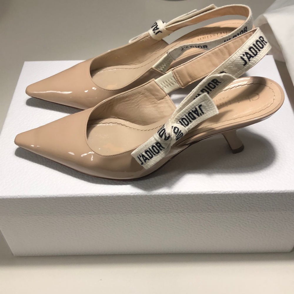 Gently worn J’ADior Patient leather slingback kitten heels size 36